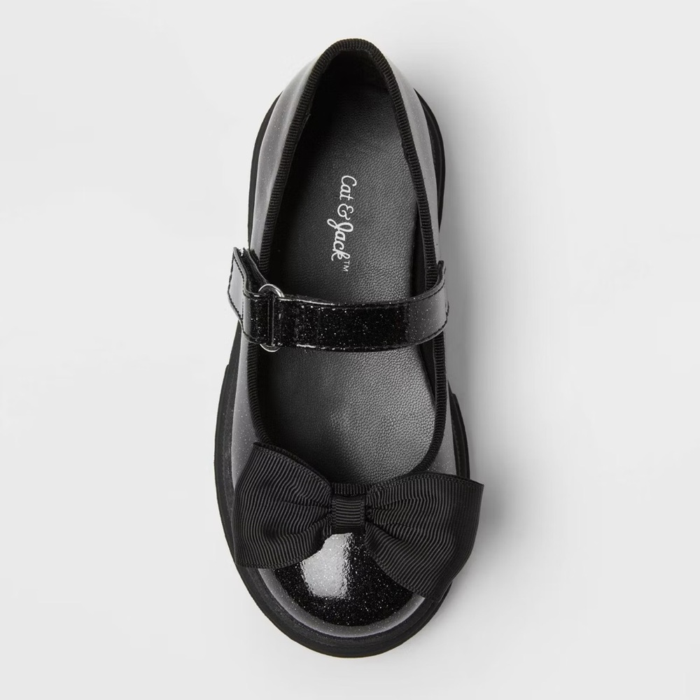 Toddler Bridget Bow Mary Jane Flats - Cat & Jack™ Black size 12T - Picture 3 of 4